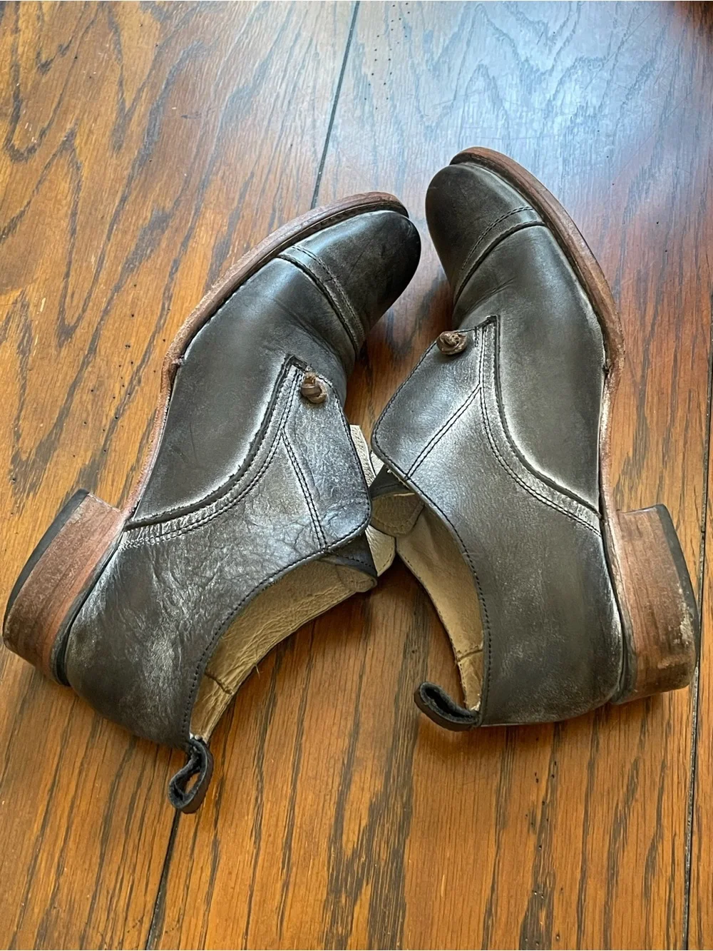 Freebird Mabel Distressed Black Leather Slip On Oxford Shoes Womens